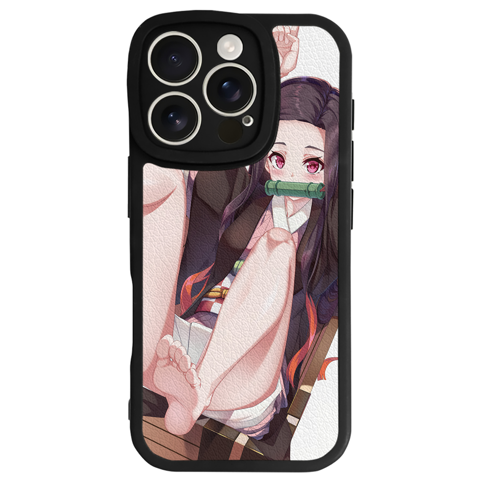 （画像用） 鬼滅の刃（きめつのやいば）竈門 禰󠄀豆子／かまど ねずこ Kamado Nezuko 【iPhone 16シリーズ対応】シリコンスマホケース（レザー調） 材質：シリコン